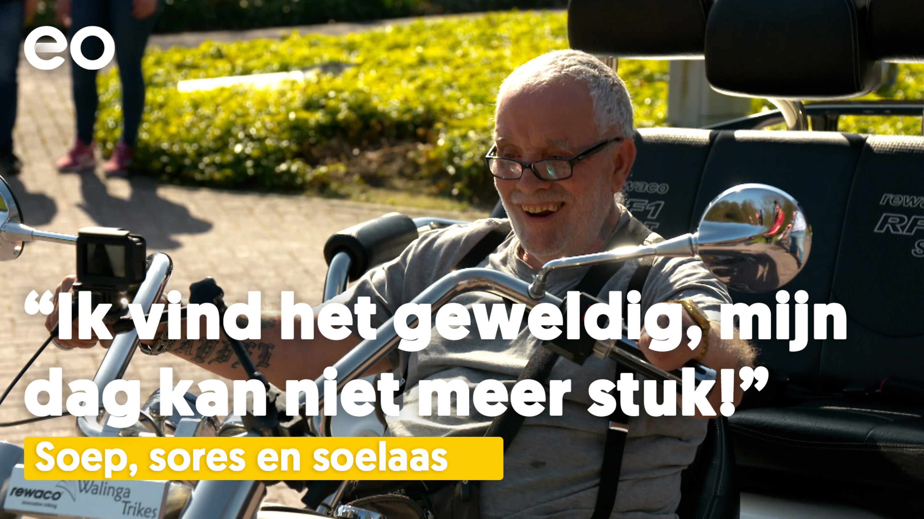 Peter straalt dankzij verrassingsrit op een trike | Soep, sores en soelaas