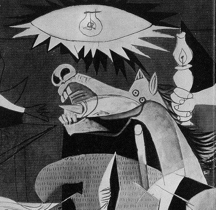Detail uit het schilderij Guernica van Picasso. Detail uit het schilderij Guernica van Picasso.