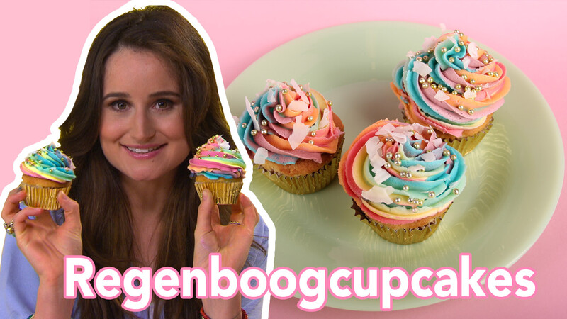 Regenboogcupcakes - Recept | Jill